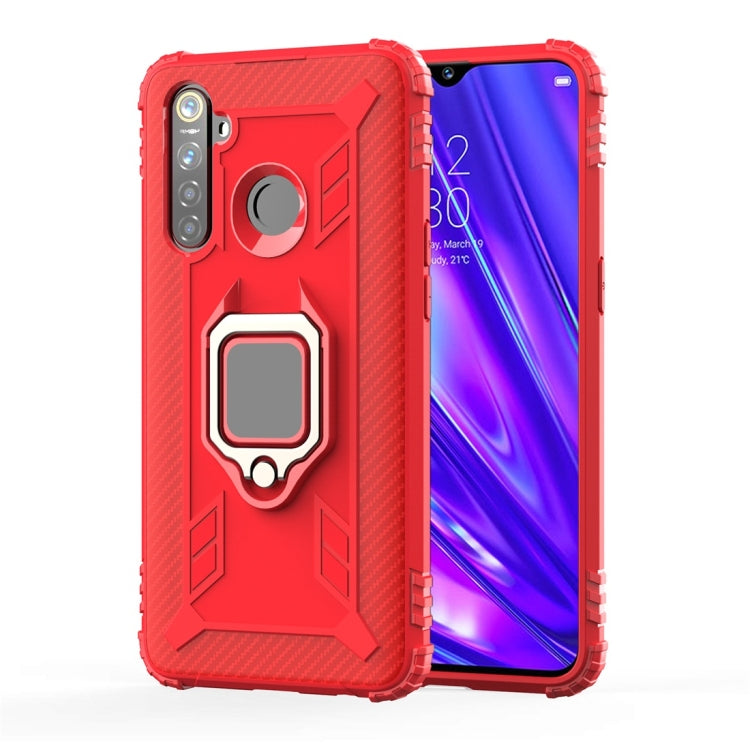 For OPPO Realme 5 Pro Carbon Fiber Protective Case with 360 Degree Rotating Ring Holder