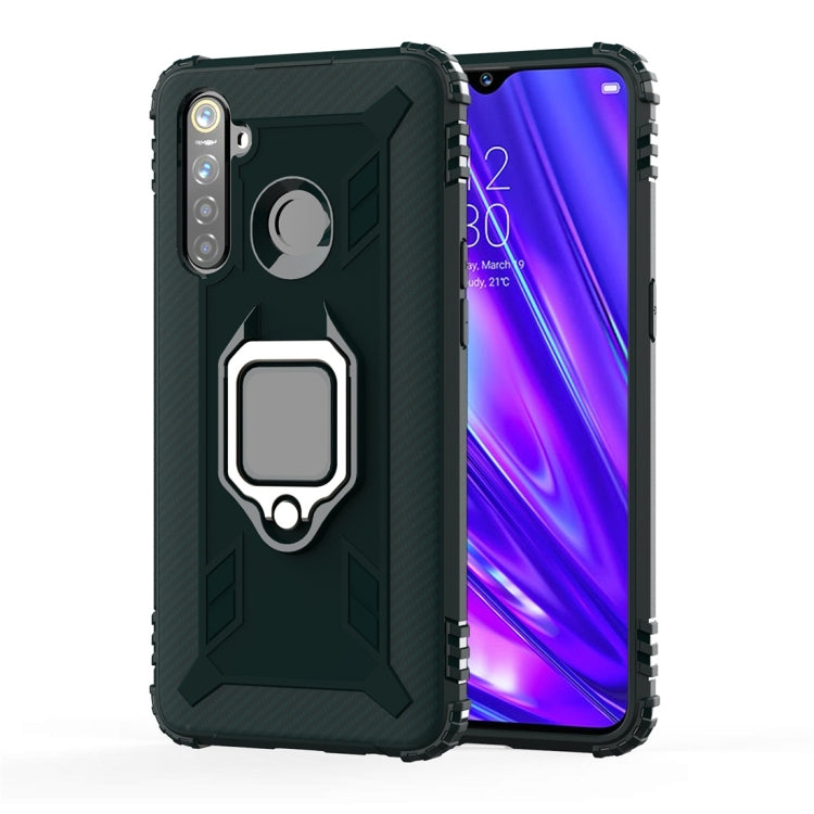 For OPPO Realme 5 Pro Carbon Fiber Protective Case with 360 Degree Rotating Ring Holder
