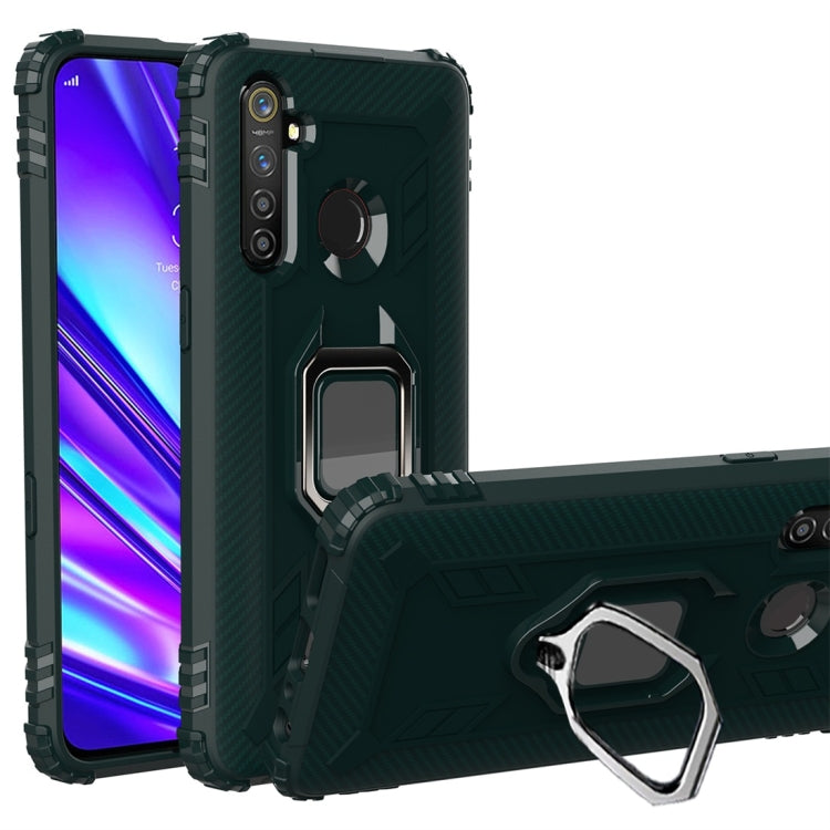 For OPPO Realme 5 Pro Carbon Fiber Protective Case with 360 Degree Rotating Ring Holder