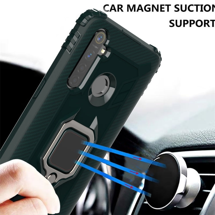 For OPPO Realme 5 Pro Carbon Fiber Protective Case with 360 Degree Rotating Ring Holder