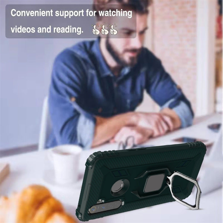 For OPPO Realme 5 Pro Carbon Fiber Protective Case with 360 Degree Rotating Ring Holder