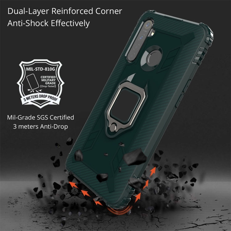 For OPPO Realme 5 Pro Carbon Fiber Protective Case with 360 Degree Rotating Ring Holder