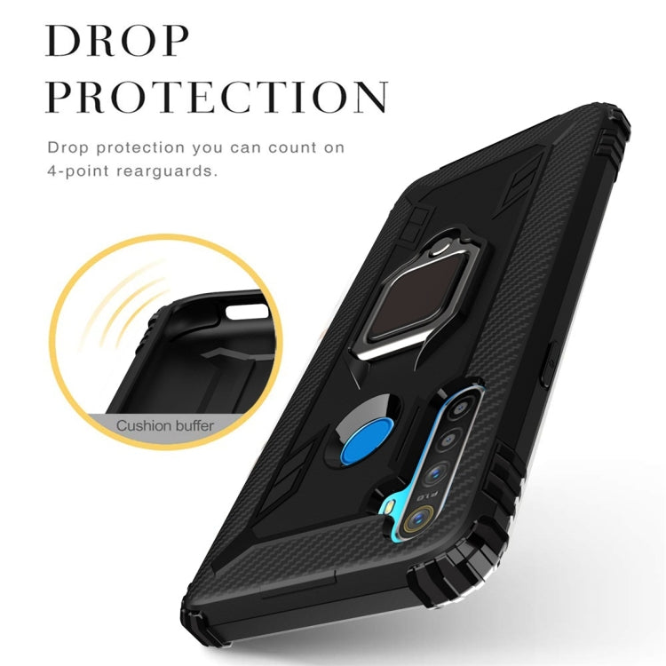 For OPPO Realme 5 Carbon Fiber Protective Case with 360 Degree Rotating Ring Holder