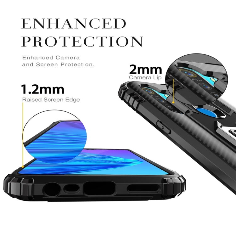 For OPPO Realme 5 Carbon Fiber Protective Case with 360 Degree Rotating Ring Holder