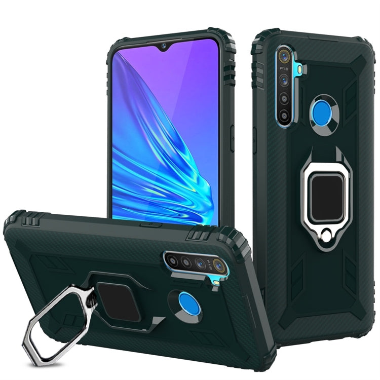 For OPPO Realme 5 Carbon Fiber Protective Case with 360 Degree Rotating Ring Holder