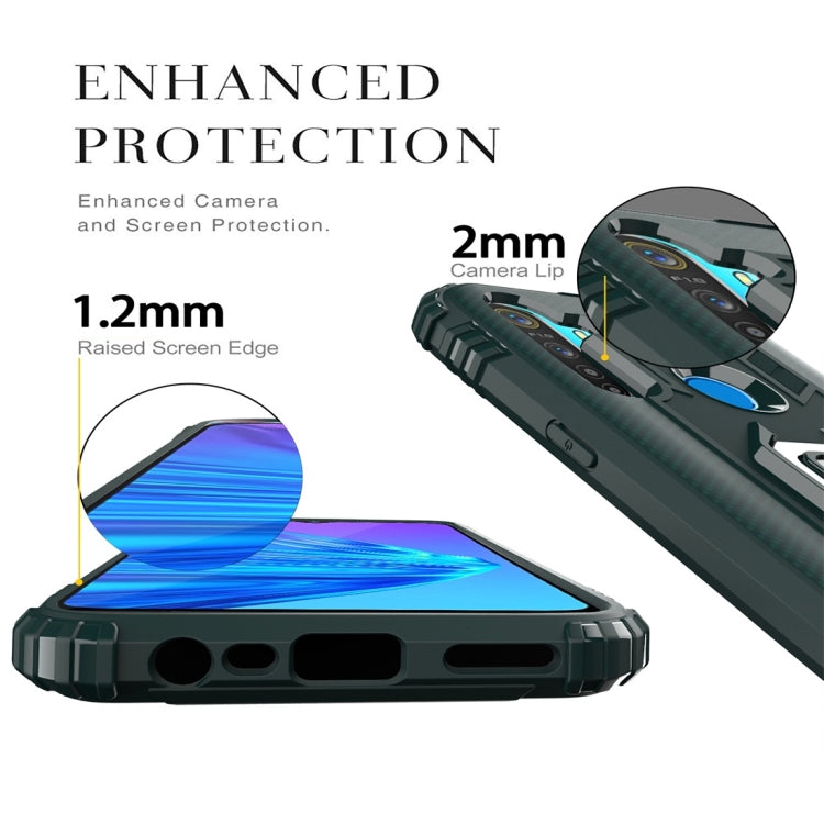 For OPPO Realme 5 Carbon Fiber Protective Case with 360 Degree Rotating Ring Holder