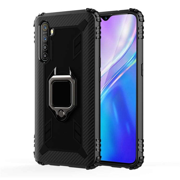 For OPPO Realme XT Carbon Fiber Protective Case with 360 Degree Rotating Ring Holder