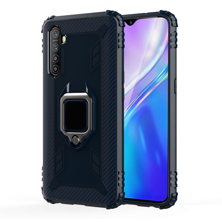For OPPO Realme XT Carbon Fiber Protective Case with 360 Degree Rotating Ring Holder