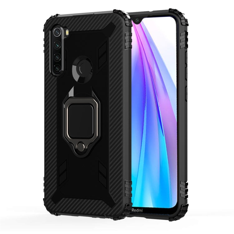 For Xiaomi Redmi Note 8T Carbon Fiber Protective Case with 360 Degree Rotating Ring Holder