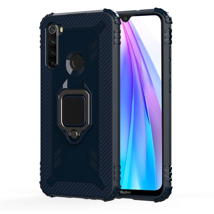 For Xiaomi Redmi Note 8T Carbon Fiber Protective Case with 360 Degree Rotating Ring Holder