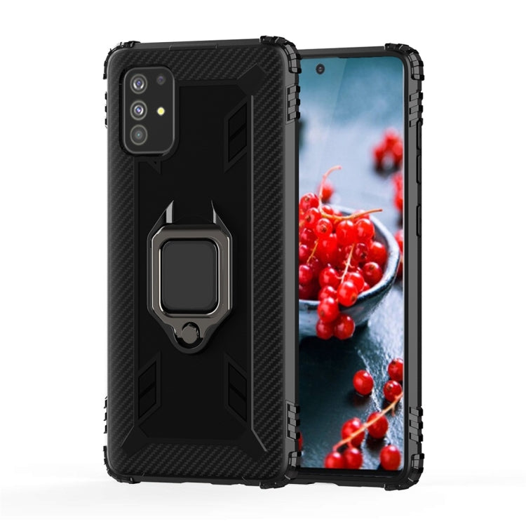 For Galaxy A71 Carbon Fiber Protective Case with 360 Degree Rotating Ring Holder