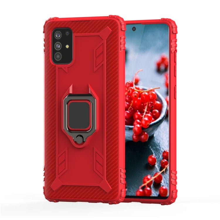 For Galaxy A71 Carbon Fiber Protective Case with 360 Degree Rotating Ring Holder