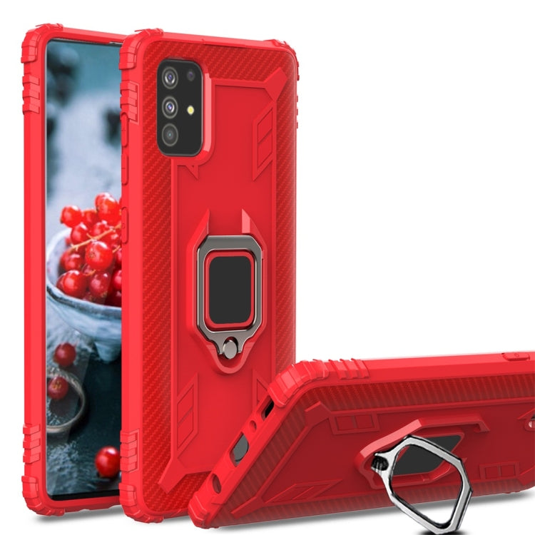 For Galaxy A71 Carbon Fiber Protective Case with 360 Degree Rotating Ring Holder