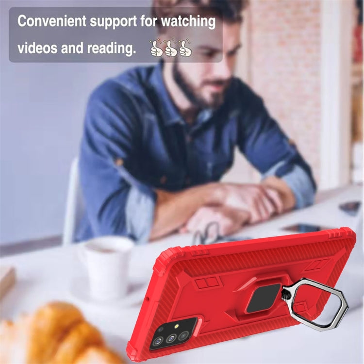 For Galaxy A71 Carbon Fiber Protective Case with 360 Degree Rotating Ring Holder