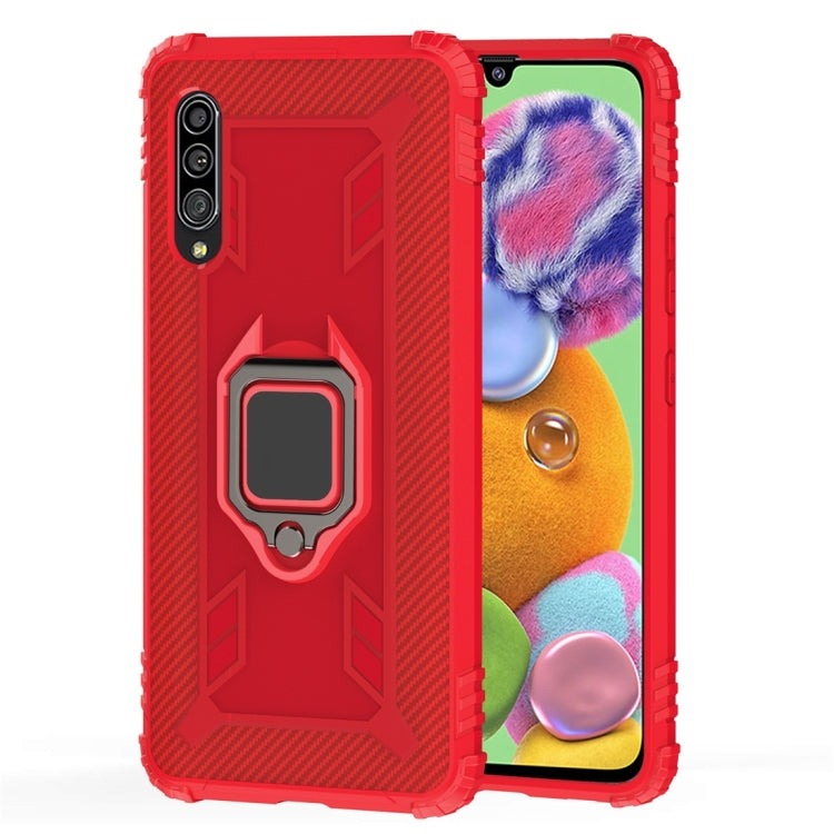 For Galaxy A90 5G Carbon Fiber Protective Case with 360 Degree Rotating Ring Holder