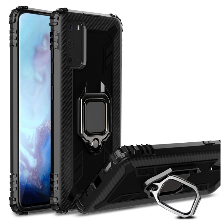 For Galaxy S20+ Carbon Fiber Protective Case with 360 Degree Rotating Ring Holder