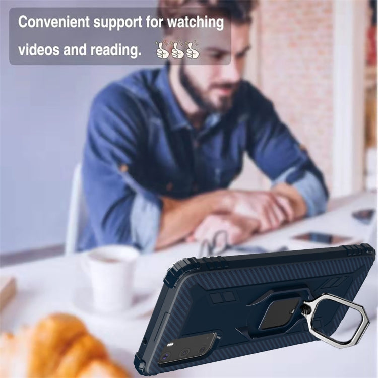 For Galaxy S20+ Carbon Fiber Protective Case with 360 Degree Rotating Ring Holder