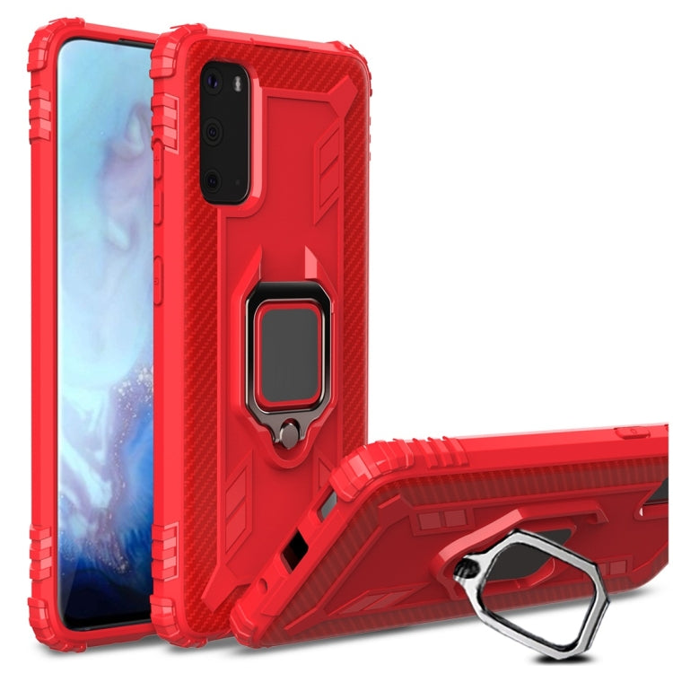 For Galaxy S20+ Carbon Fiber Protective Case with 360 Degree Rotating Ring Holder