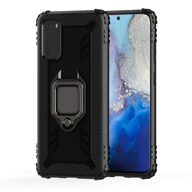 For Galaxy S20 Carbon Fiber Protective Case with 360 Degree Rotating Ring Holder