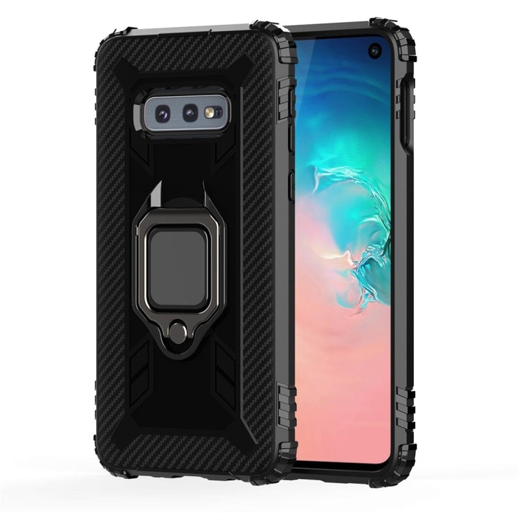 For Galaxy S10e Carbon Fiber Protective Case with 360 Degree Rotating Ring Holder