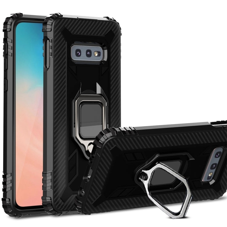 For Galaxy S10e Carbon Fiber Protective Case with 360 Degree Rotating Ring Holder