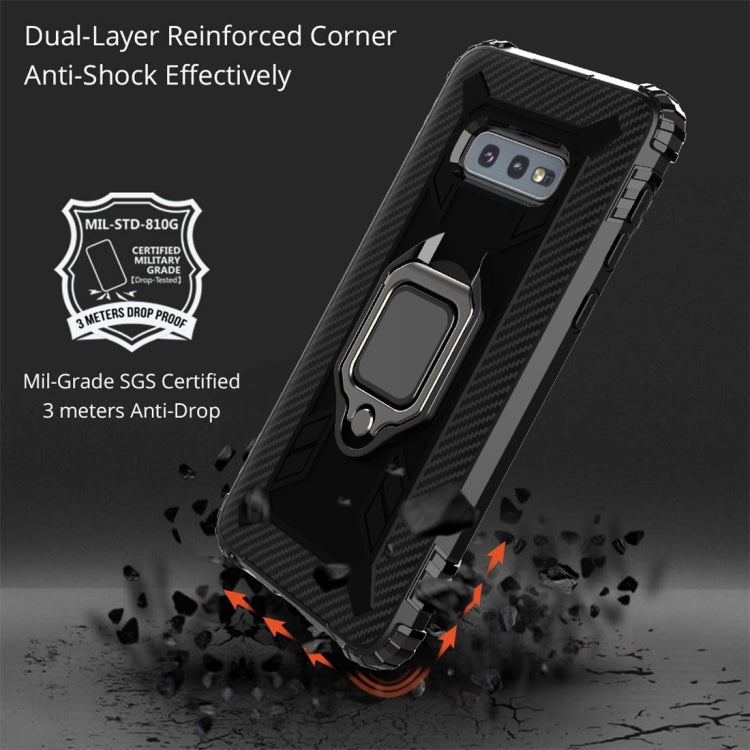 For Galaxy S10e Carbon Fiber Protective Case with 360 Degree Rotating Ring Holder