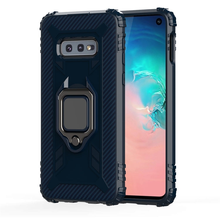 For Galaxy S10e Carbon Fiber Protective Case with 360 Degree Rotating Ring Holder