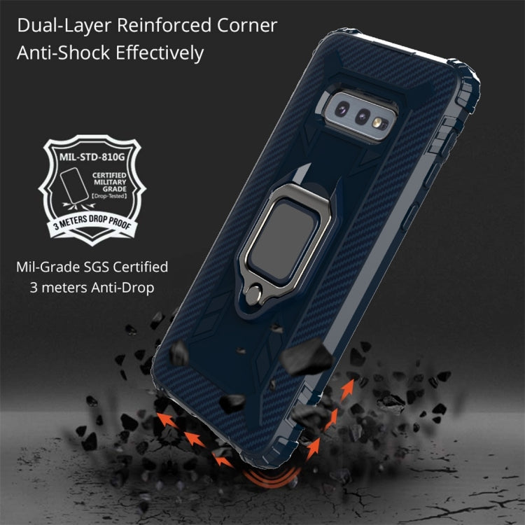 For Galaxy S10e Carbon Fiber Protective Case with 360 Degree Rotating Ring Holder