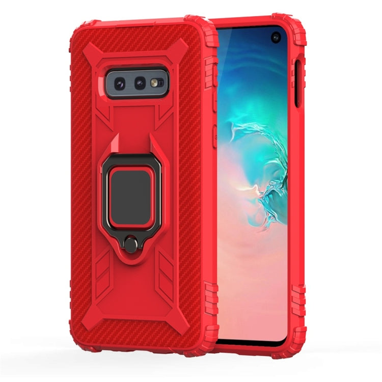 For Galaxy S10e Carbon Fiber Protective Case with 360 Degree Rotating Ring Holder