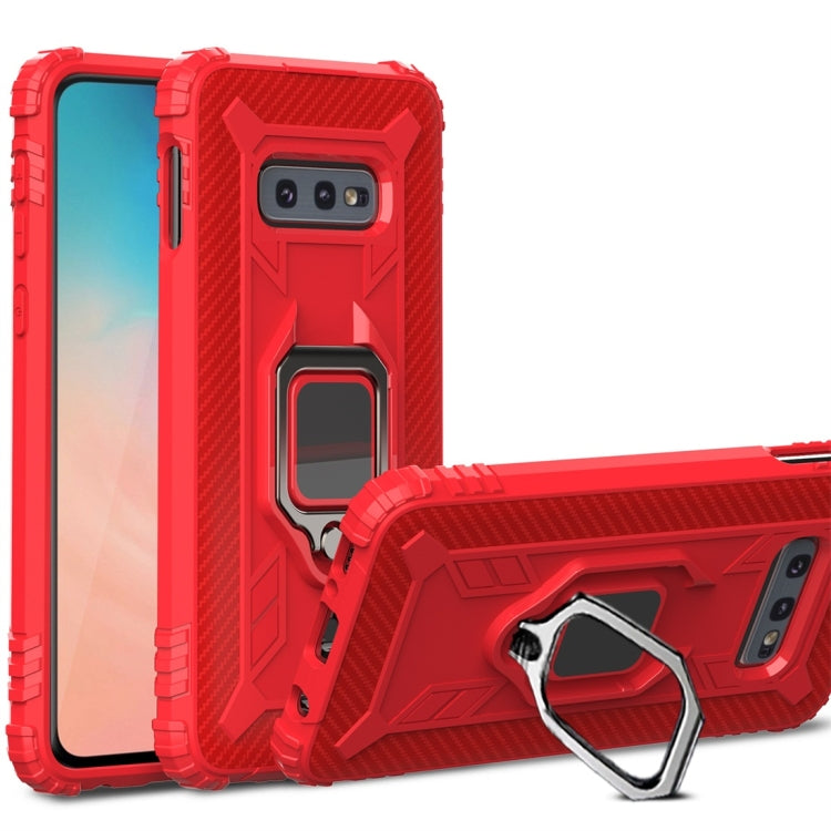 For Galaxy S10e Carbon Fiber Protective Case with 360 Degree Rotating Ring Holder