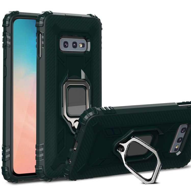 For Galaxy S10e Carbon Fiber Protective Case with 360 Degree Rotating Ring Holder