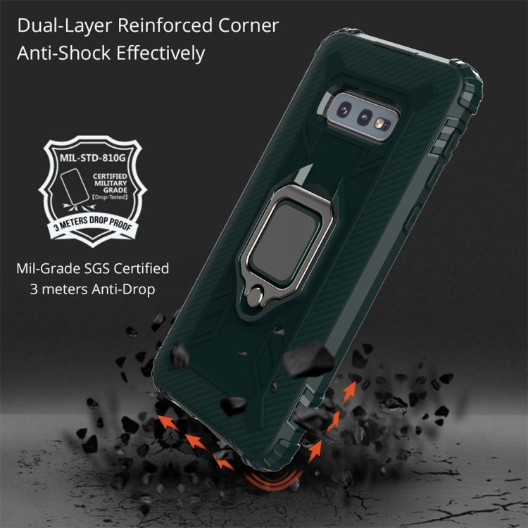 For Galaxy S10e Carbon Fiber Protective Case with 360 Degree Rotating Ring Holder