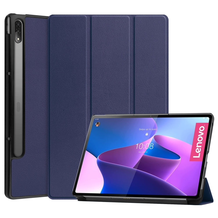 For Lenovo Tab P12 Pro 12.6 Three-folding Holder Custer Texture Leather Tablet Case