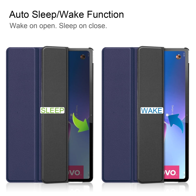 For Lenovo Tab P12 Pro 12.6 Three-folding Holder Custer Texture Leather Tablet Case