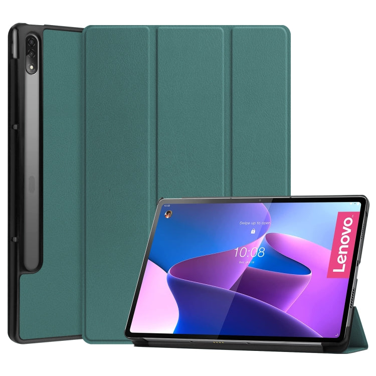 For Lenovo Tab P12 Pro 12.6 Three-folding Holder Custer Texture Leather Tablet Case