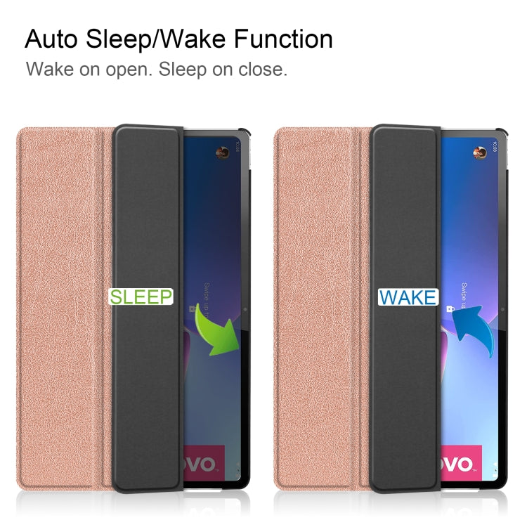 For Lenovo Tab P12 Pro 12.6 Three-folding Holder Custer Texture Leather Tablet Case