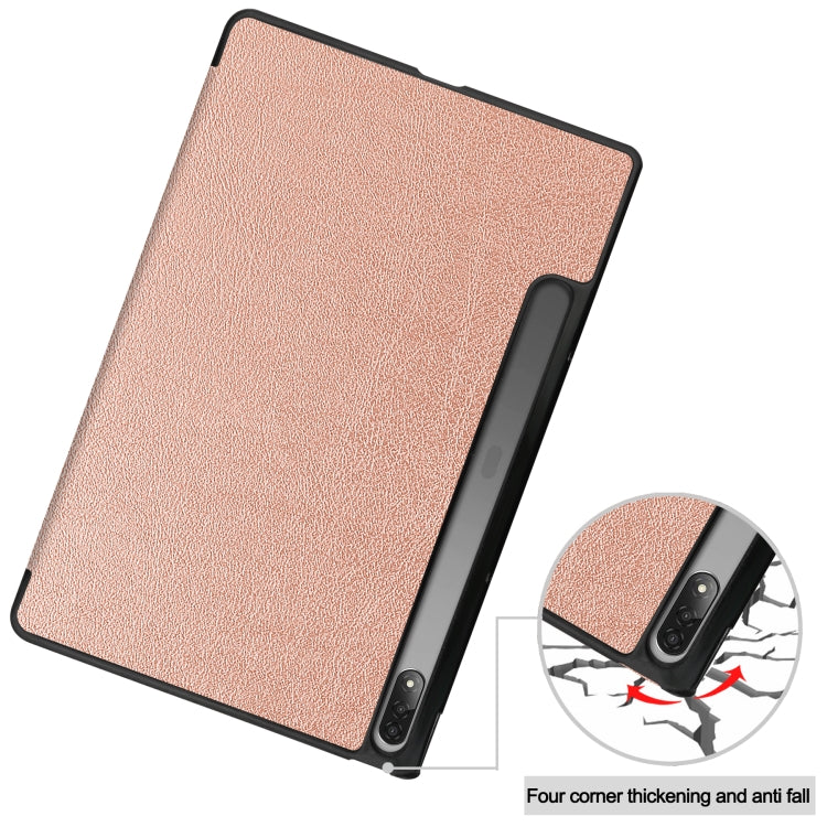 For Lenovo Tab P12 Pro 12.6 Three-folding Holder Custer Texture Leather Tablet Case