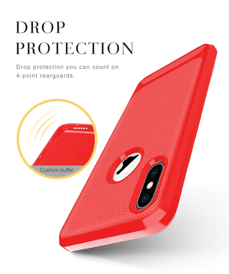 For iPhone XS / X Carbon Fiber Texture Shockproof TPU Protective Case