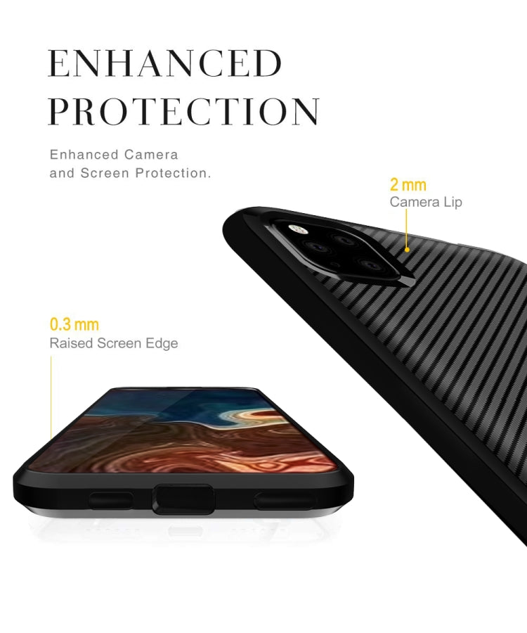 For iPhone 11 Pro Max Carbon Fiber Texture Shockproof TPU Protective Case