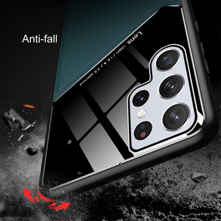 For Samsung Galaxy S22 Ultra 5G Leather Glass Magnet Phone Case