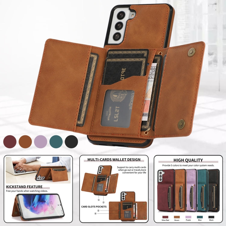 For Samsung Galaxy S21 Three-fold Leather Phone Case with Card Slot & Wallet & Holder