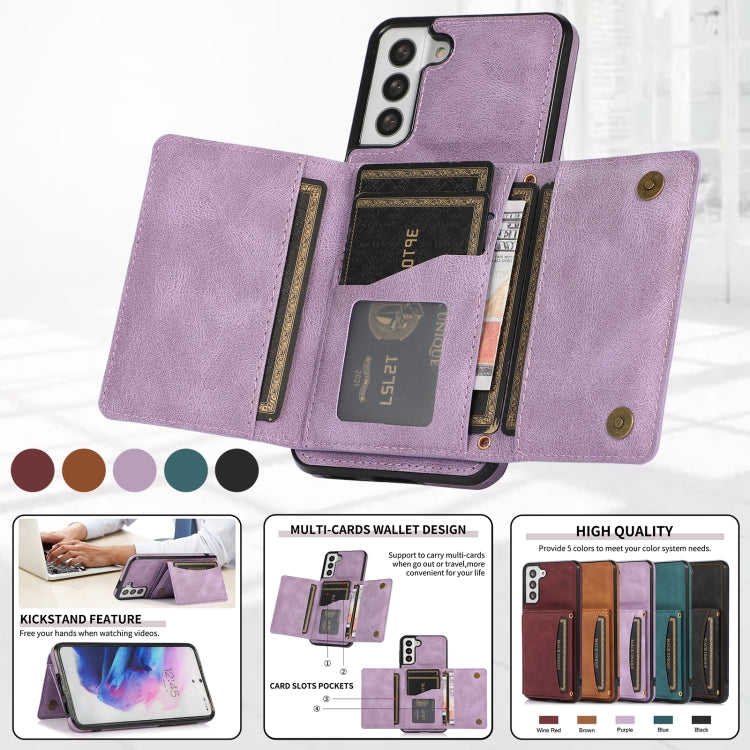 For Samsung Galaxy S21 Three-fold Leather Phone Case with Card Slot & Wallet & Holder