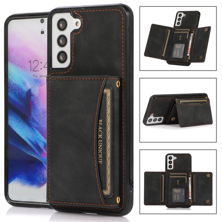For Samsung Galaxy S21 Three-fold Leather Phone Case with Card Slot & Wallet & Holder