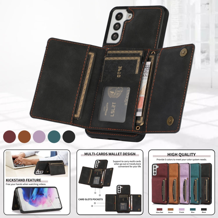 For Samsung Galaxy S21 Three-fold Leather Phone Case with Card Slot & Wallet & Holder