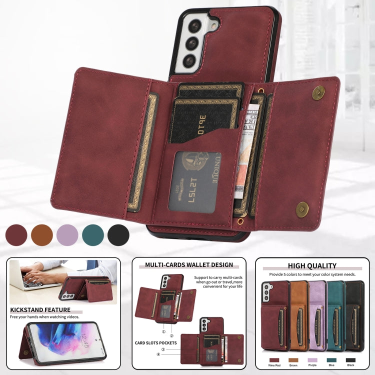 For Samsung Galaxy S21+ Three-fold Leather Phone Case with Card Slot & Wallet & Holder