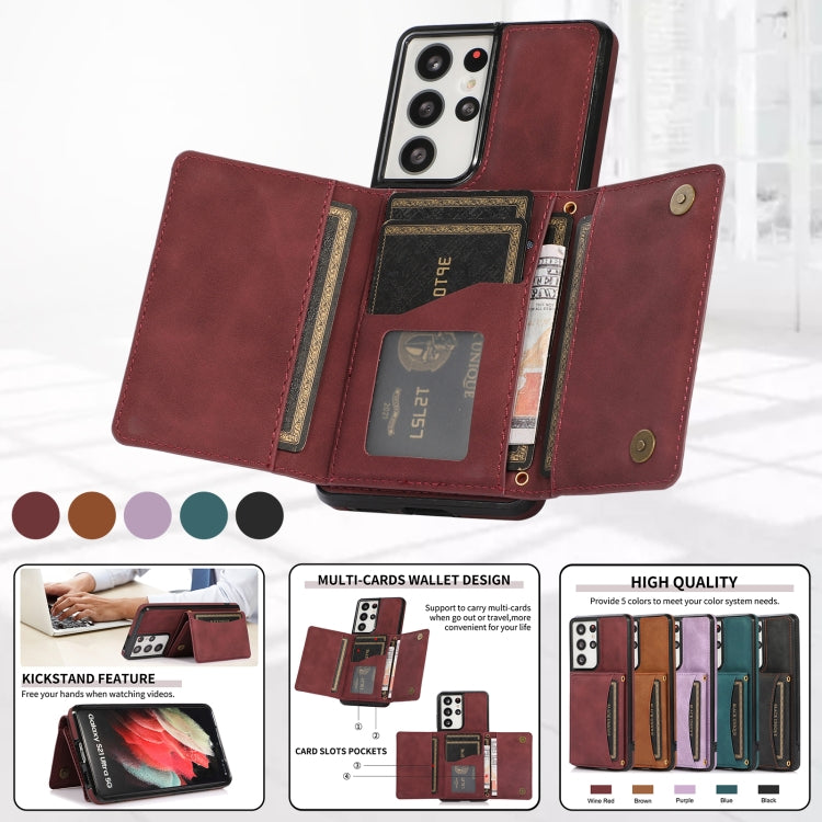 For Samsung Galaxy S21 Ultra Three-fold Leather Phone Case with Card Slot & Wallet & Holder