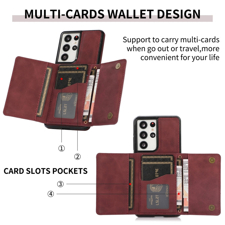 For Samsung Galaxy S21 Ultra Three-fold Leather Phone Case with Card Slot & Wallet & Holder