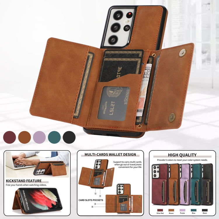 For Samsung Galaxy S21 Ultra Three-fold Leather Phone Case with Card Slot & Wallet & Holder