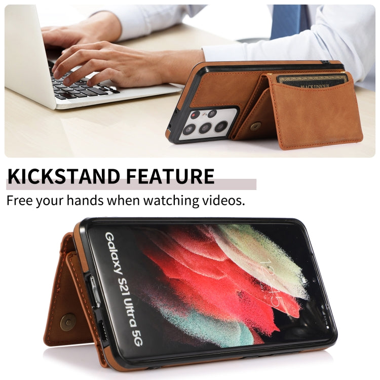 For Samsung Galaxy S21 Ultra Three-fold Leather Phone Case with Card Slot & Wallet & Holder
