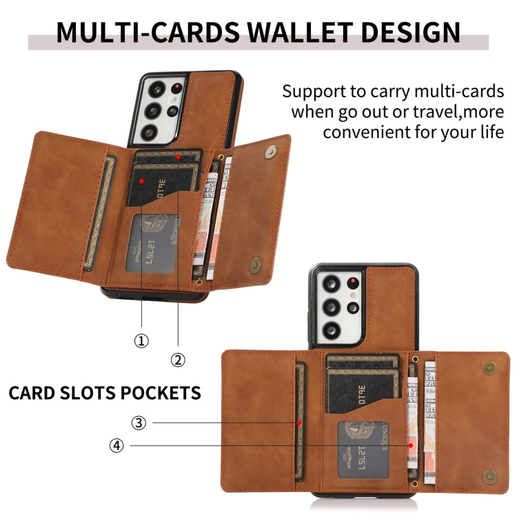 For Samsung Galaxy S21 Ultra Three-fold Leather Phone Case with Card Slot & Wallet & Holder